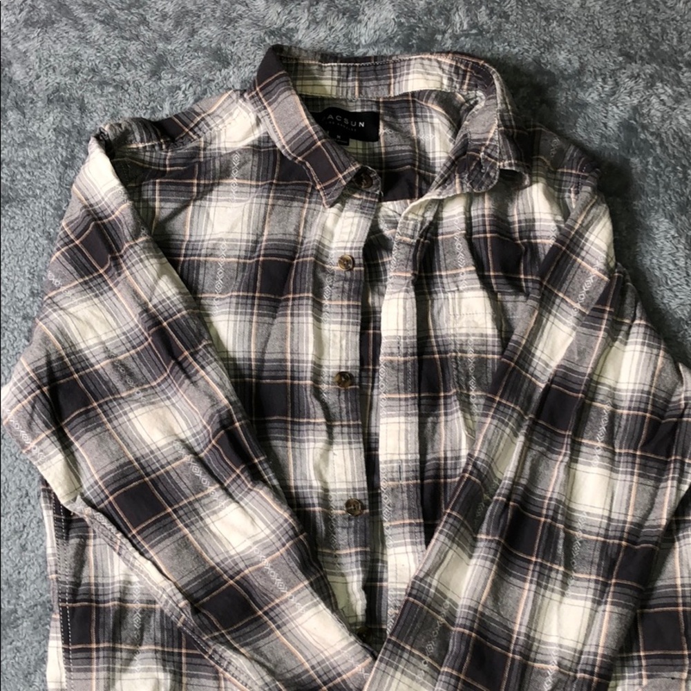 Grey White Striped Abercrombie M Flannel